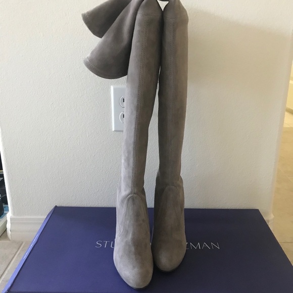 Stuart Weitzman Highland suede over the knee boots Topo gray 6.5 - Picture 3 of 11